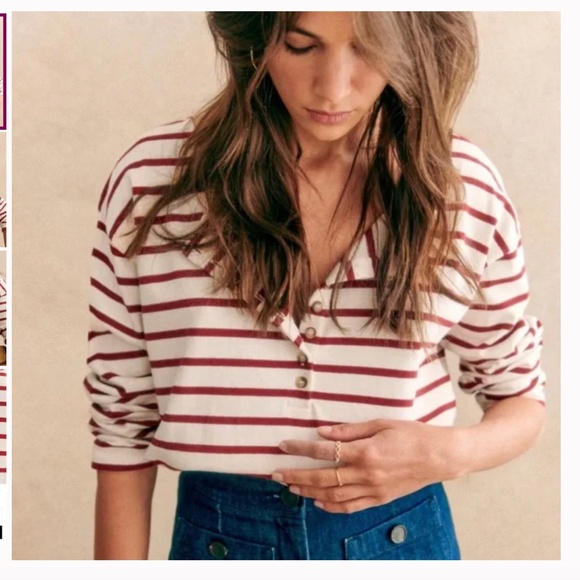 Sezane Gatsby Marinière Ecru And Burgandy Size Small - Picture 1 of 10